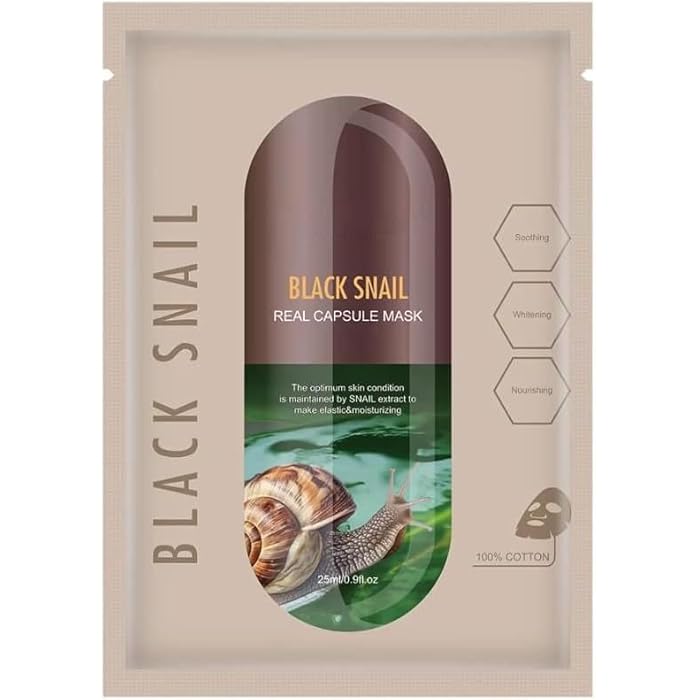MASK Skin Collection Facial Sheet Masks - Unscented Caviar Essence Spa Masks Packed w/Omega-3s - Nourish, Revitalize & Hydrate Your - Suitable for All Type-black snail - Image 1